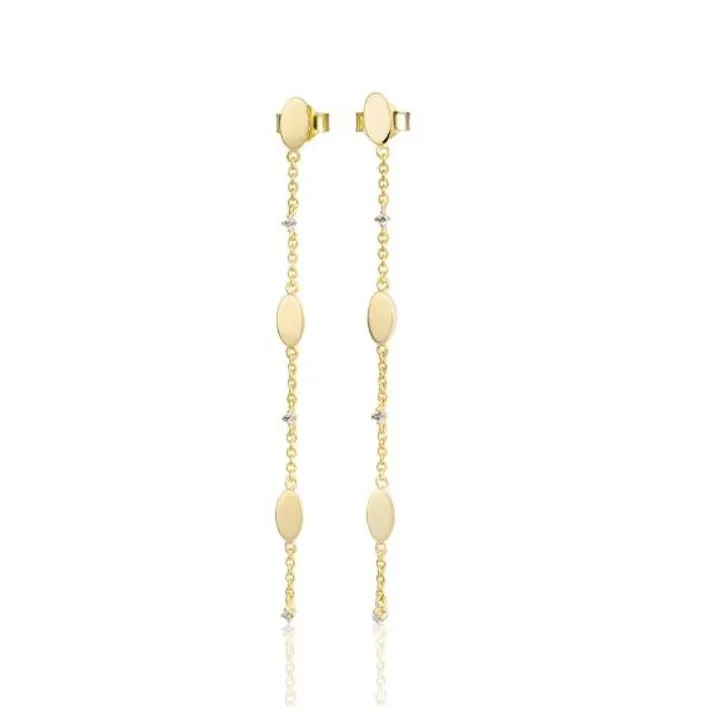 14k Gold High Polish Diamond Accent Oval Station Dangle Drop Earrings (I8782)