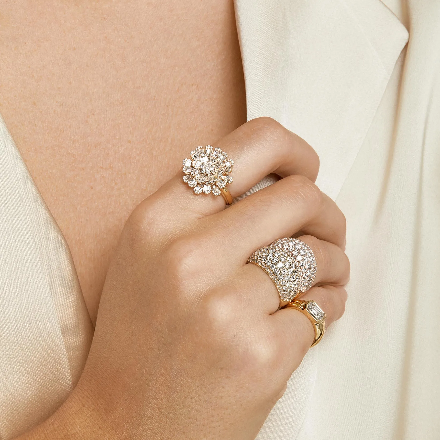 14KT White Gold Diamond Dome Ring