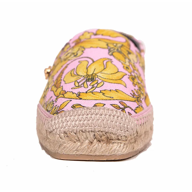 37 & 38 NEW $550 VERSACE Pink Yellow BAROCCO FLORAL LOGO Espadrille SUMMER FLATS NIB