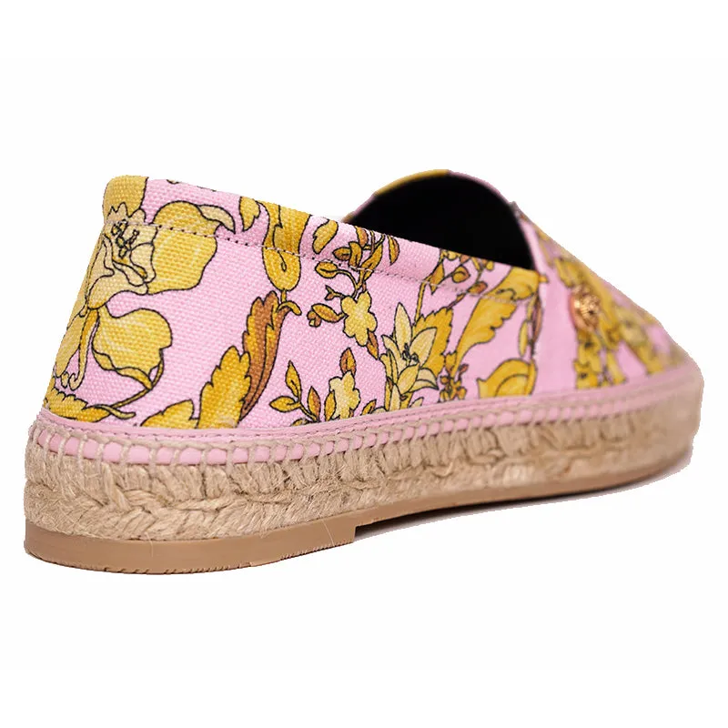 37 & 38 NEW $550 VERSACE Pink Yellow BAROCCO FLORAL LOGO Espadrille SUMMER FLATS NIB