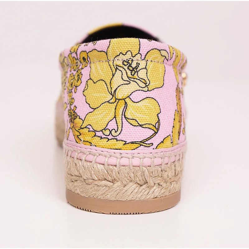 37 & 38 NEW $550 VERSACE Pink Yellow BAROCCO FLORAL LOGO Espadrille SUMMER FLATS NIB
