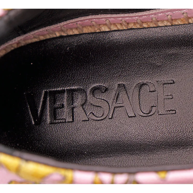 37 & 38 NEW $550 VERSACE Pink Yellow BAROCCO FLORAL LOGO Espadrille SUMMER FLATS NIB