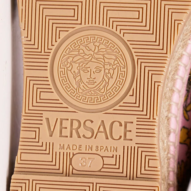 37 & 38 NEW $550 VERSACE Pink Yellow BAROCCO FLORAL LOGO Espadrille SUMMER FLATS NIB