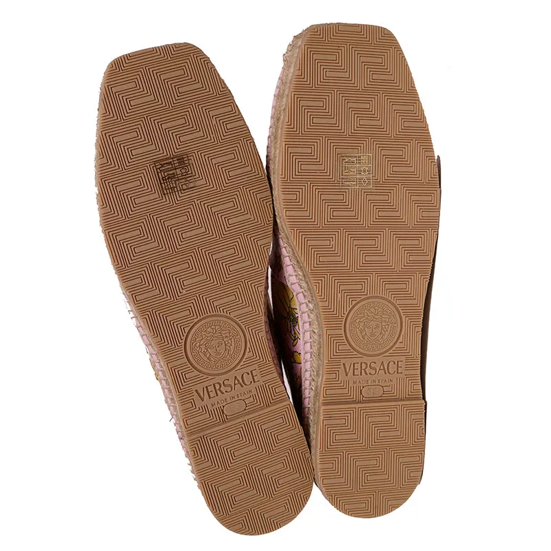 37 & 38 NEW $550 VERSACE Pink Yellow BAROCCO FLORAL LOGO Espadrille SUMMER FLATS NIB