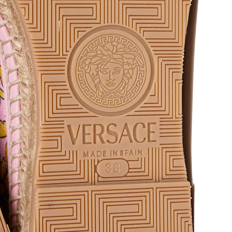 37 & 38 NEW $550 VERSACE Pink Yellow BAROCCO FLORAL LOGO Espadrille SUMMER FLATS NIB