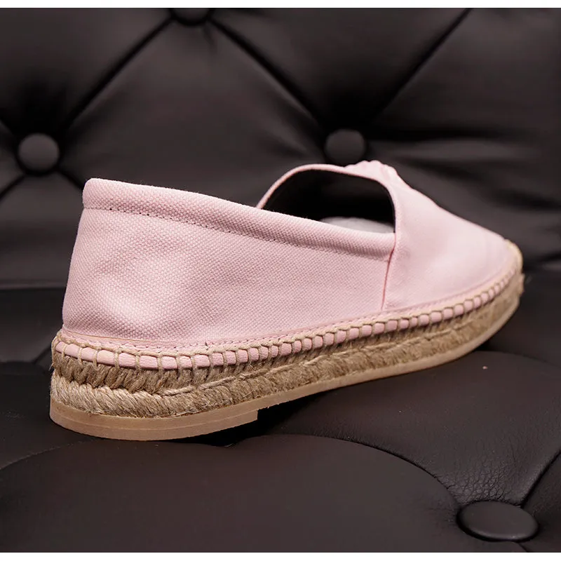 37 NEW $525 VERSACE Light Pink Canvas LA MEDUSA LOGO Espadrille SUMMER FLATS NIB