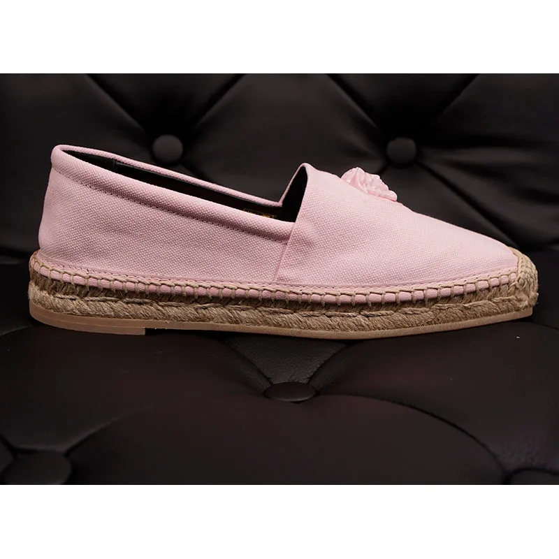 37 NEW $525 VERSACE Light Pink Canvas LA MEDUSA LOGO Espadrille SUMMER FLATS NIB