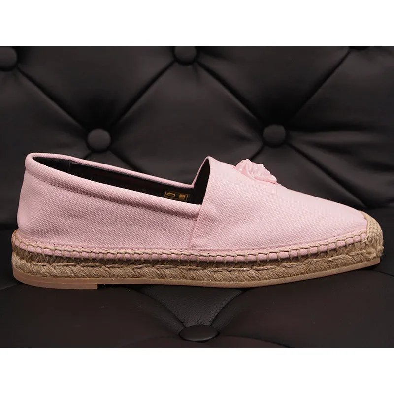 37 NEW $525 VERSACE Light Pink Canvas LA MEDUSA LOGO Espadrille SUMMER FLATS NIB