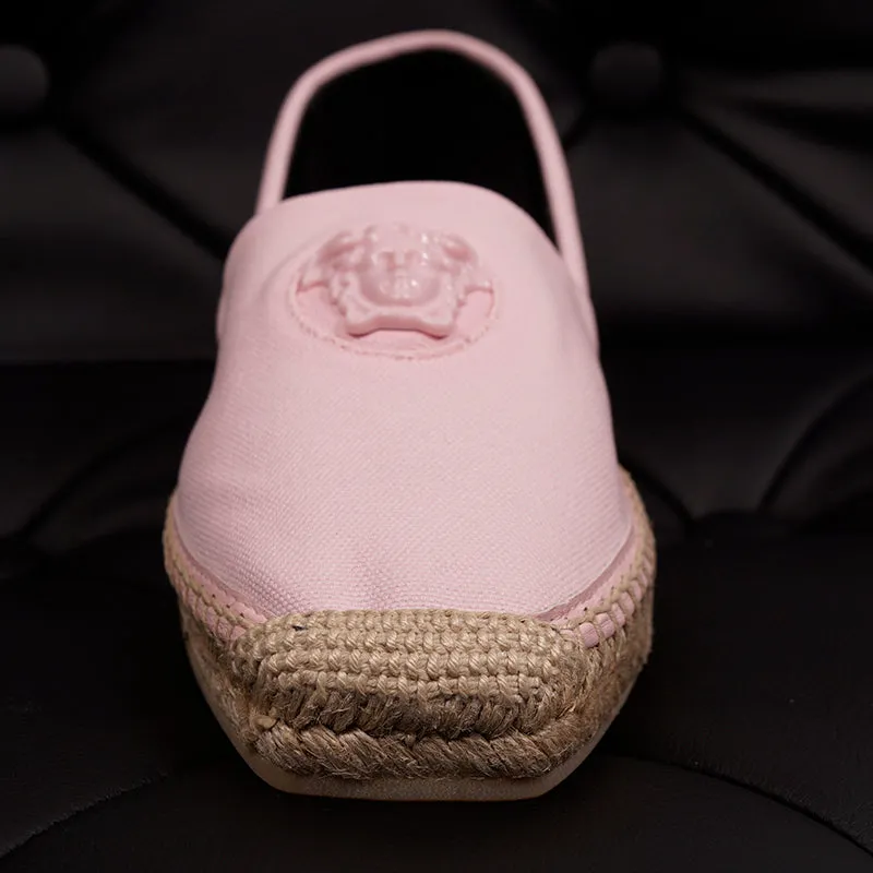 37 NEW $525 VERSACE Light Pink Canvas LA MEDUSA LOGO Espadrille SUMMER FLATS NIB