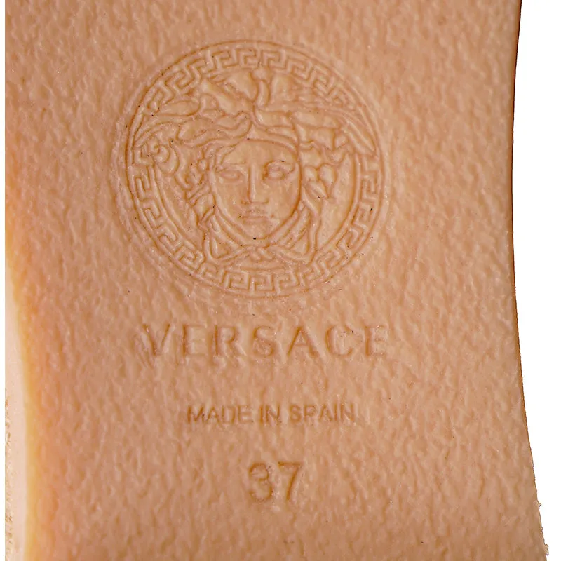 37 NEW $525 VERSACE Light Pink Canvas LA MEDUSA LOGO Espadrille SUMMER FLATS NIB