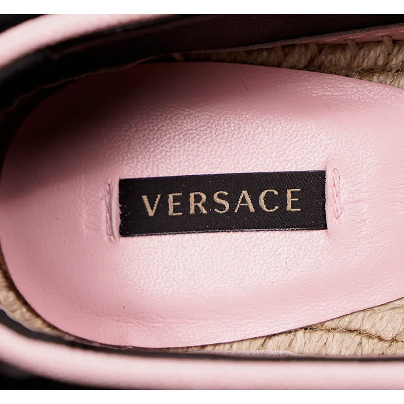 37 NEW $525 VERSACE Light Pink Canvas LA MEDUSA LOGO Espadrille SUMMER FLATS NIB