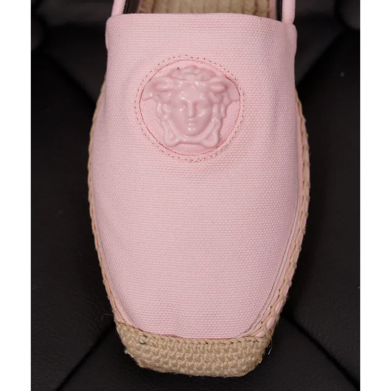 37 NEW $525 VERSACE Light Pink Canvas LA MEDUSA LOGO Espadrille SUMMER FLATS NIB