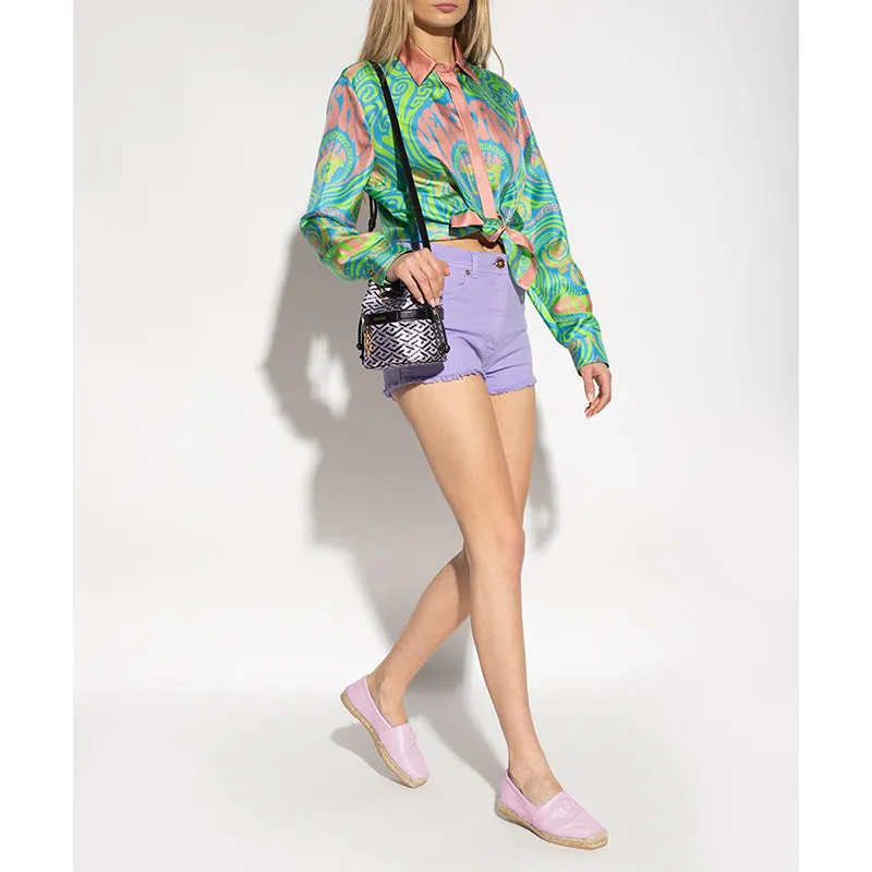 37 NEW $525 VERSACE Light Pink Canvas LA MEDUSA LOGO Espadrille SUMMER FLATS NIB