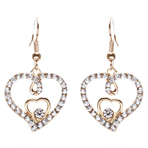 Adorable Valentine Theme Fashion Crystal Rhinestone Heart Earrings E908 Gold