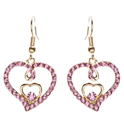 Adorable Valentine Theme Fashion Crystal Rhinestone Heart Earrings E908 Pink
