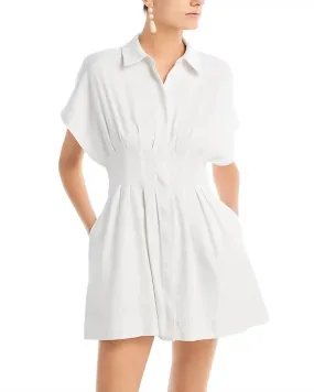 Alice   Olivia - Lilliana pleated linen-blend mini shirt dress