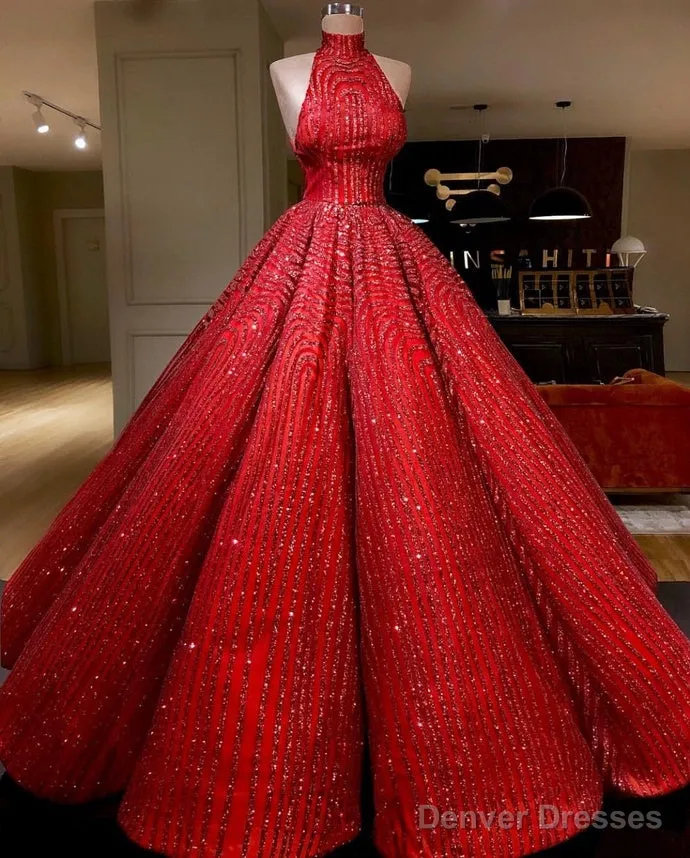 Ball Gown Red Prom Dresse Sequins Shinning Long Evening Dresses Gowns