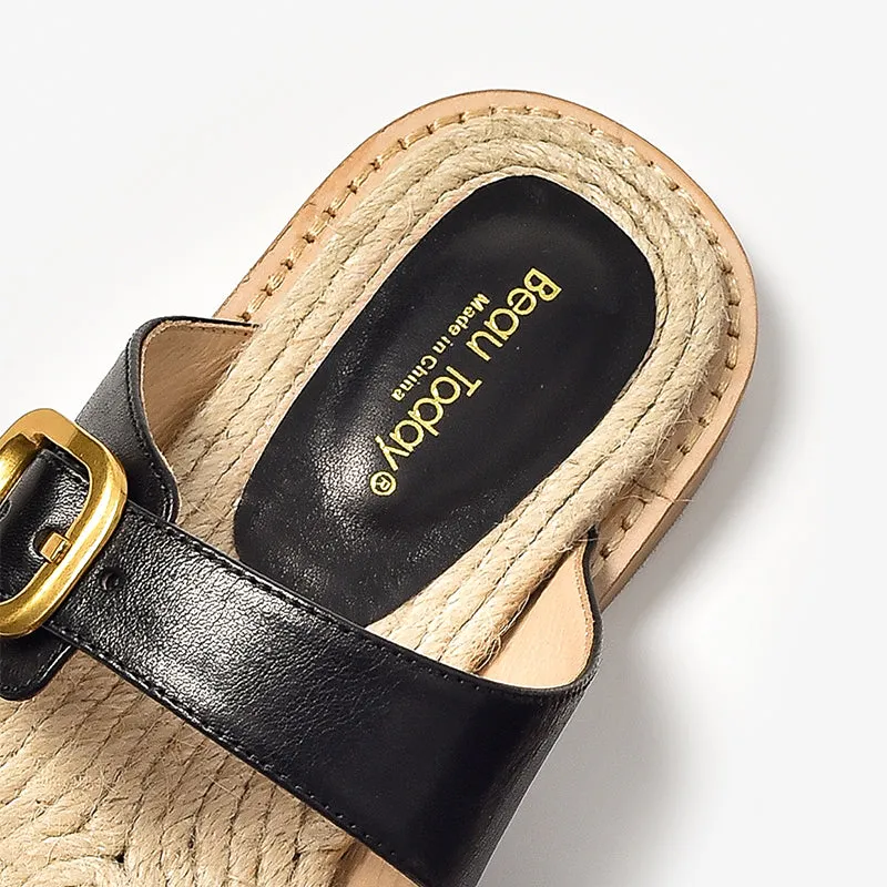 BeauToday Women's Calfskin Casual Buckle Slippers Espadrille Slides for Summer