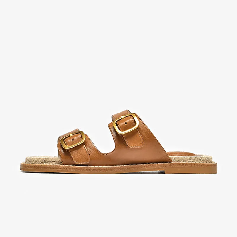 BeauToday Women's Calfskin Casual Buckle Slippers Espadrille Slides for Summer