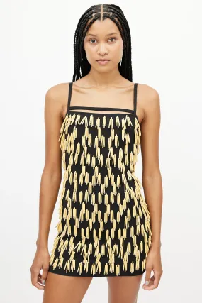 Black & Beige Beaded Fringe Dress