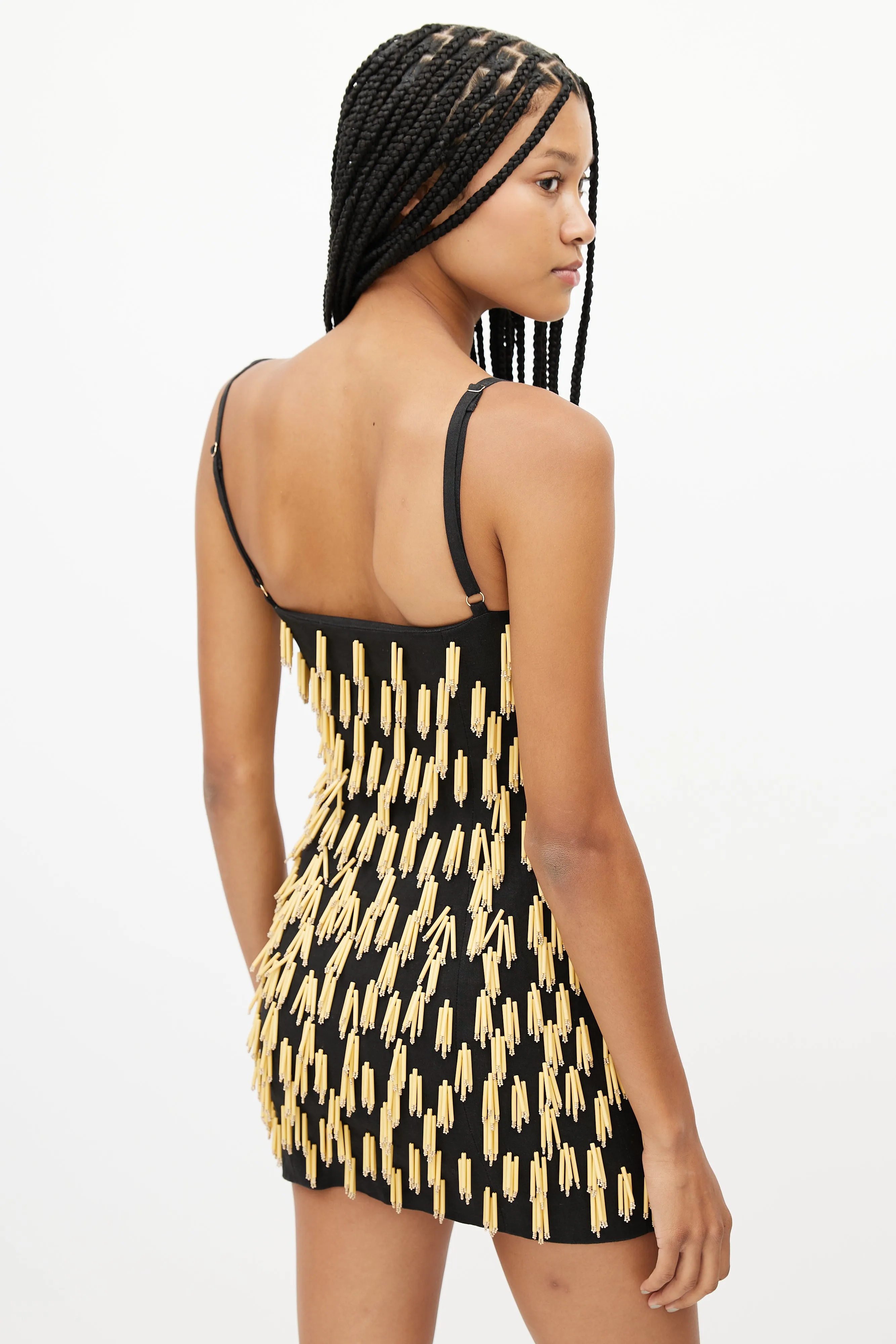 Black & Beige Beaded Fringe Dress