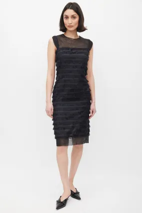 Black Silk Fringe Trim Tiered Dress