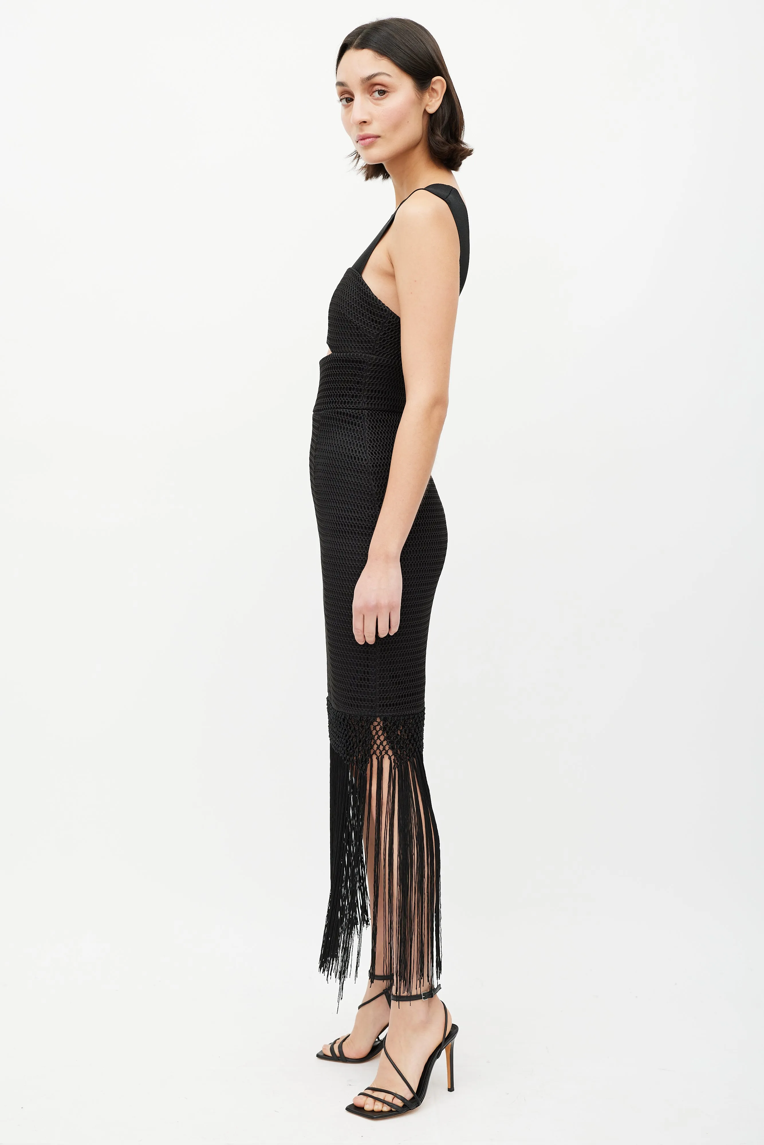Black Textured Fringe Dress