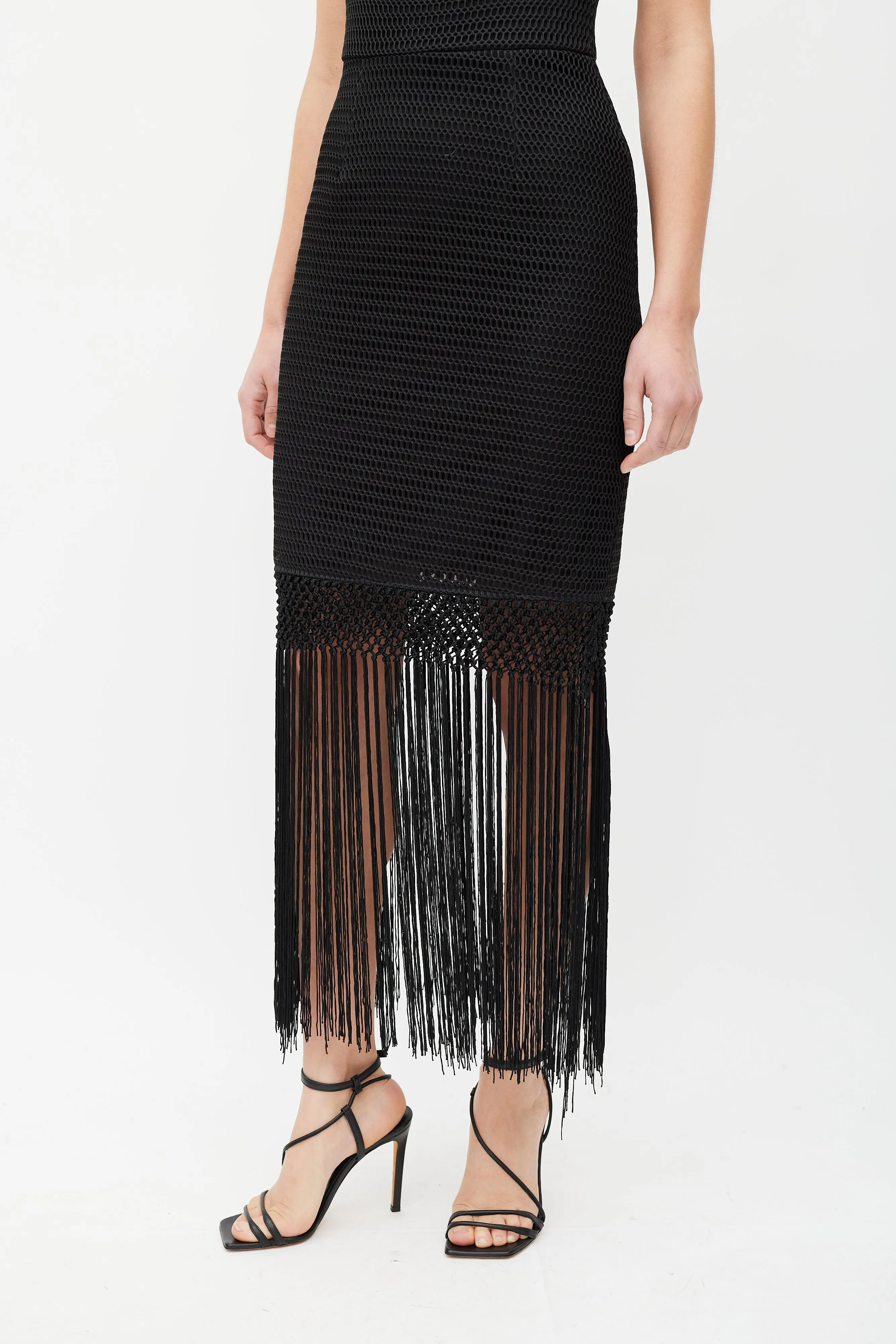 Black Textured Fringe Dress