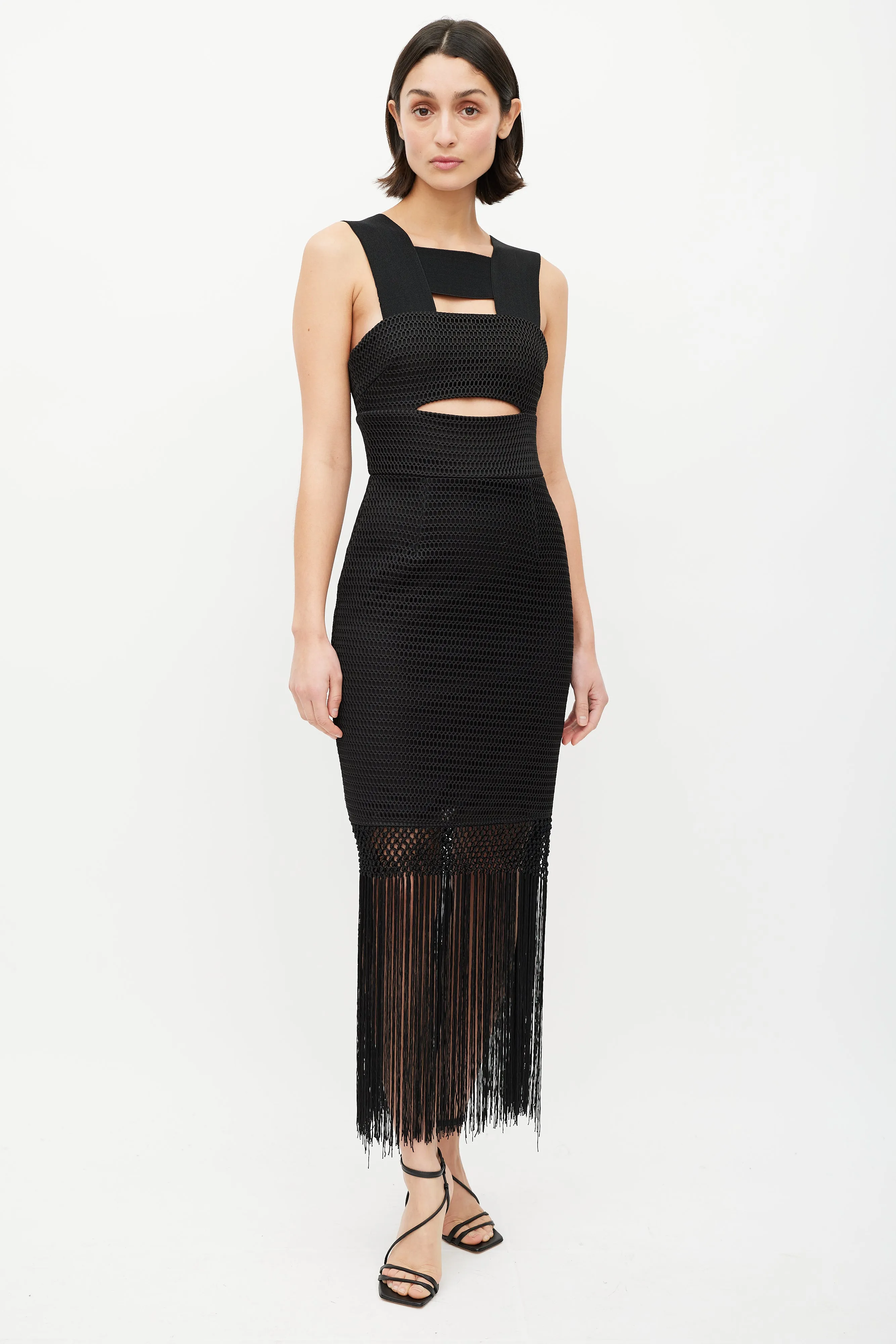 Black Textured Fringe Dress