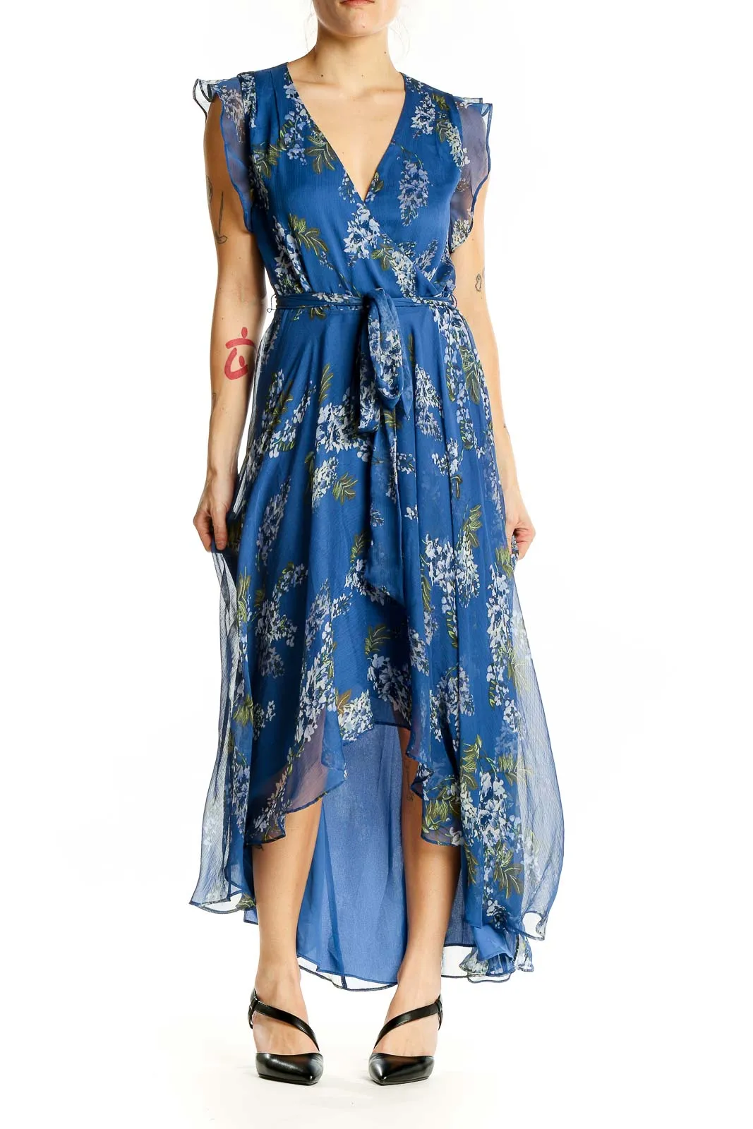 Blue Floral Wrap Maxi Dress