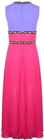 Bow-Embroidered Color Contrast Dress