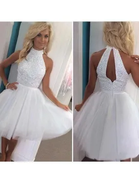 Bridelily A-Line Tulle Halter Sleeveless Short/Mini With Beading Dresses