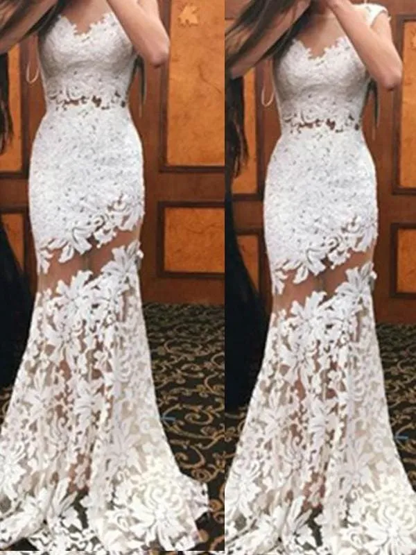 Bridelily Mermaid Lace Scoop Sleeveless Sweep/Brush Train With Dresses