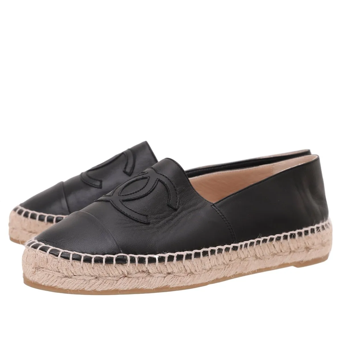 Chanel Black CC Cap Toe Espadrille 37