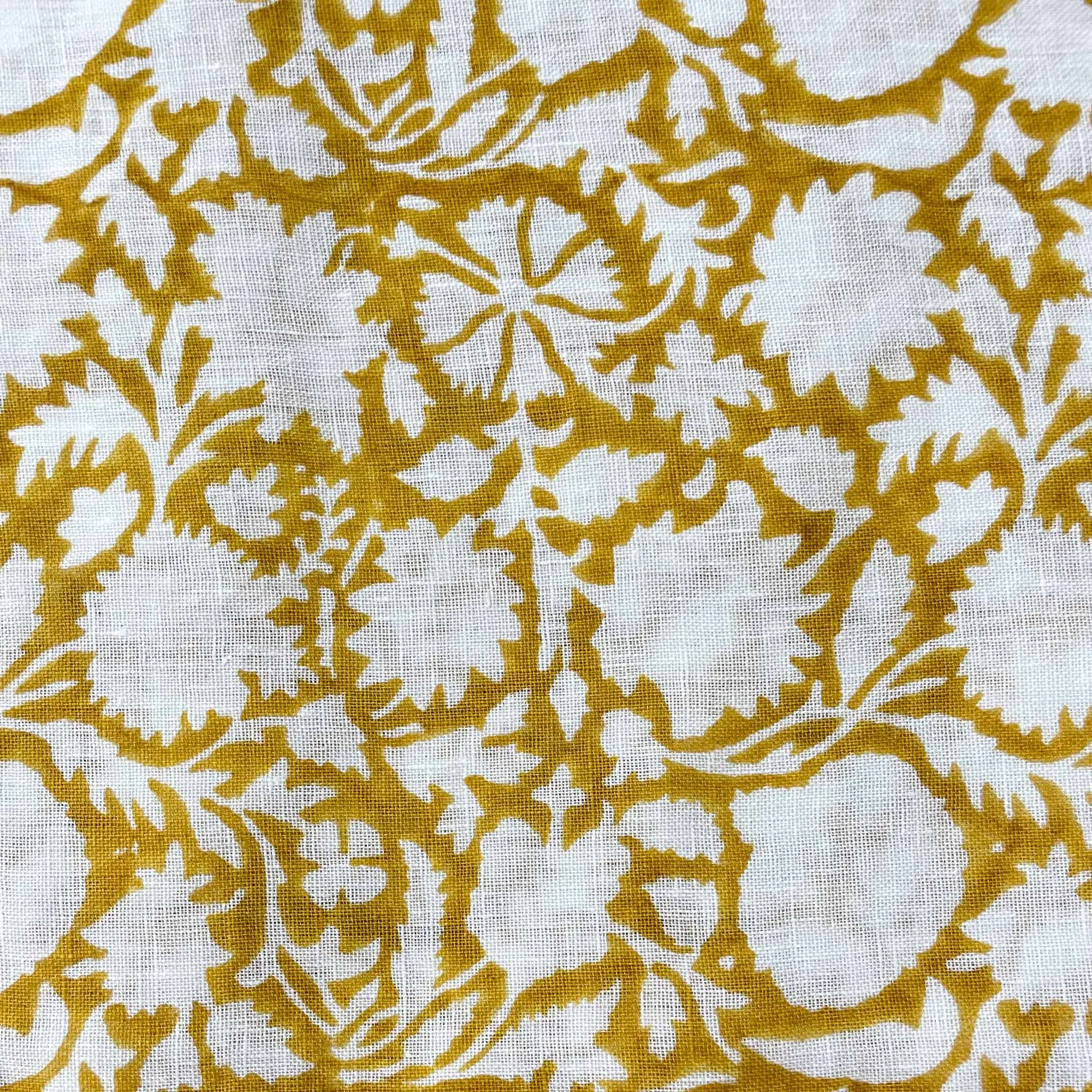Chartreuse Floral Block Print Linen Fabric