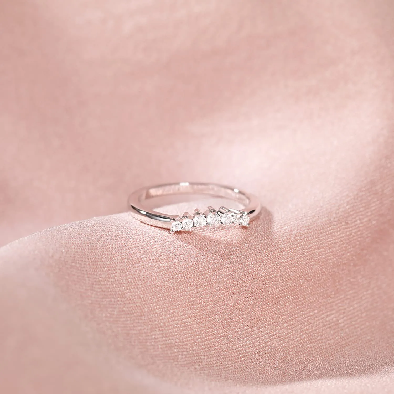 Crown and Round Cut Stackable CZ Curved Engagement Rings