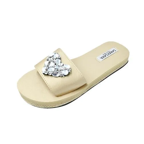 Crystal Heart - Waterproof Espadrille Flat-Rhinestone Womens Embellished Sandals