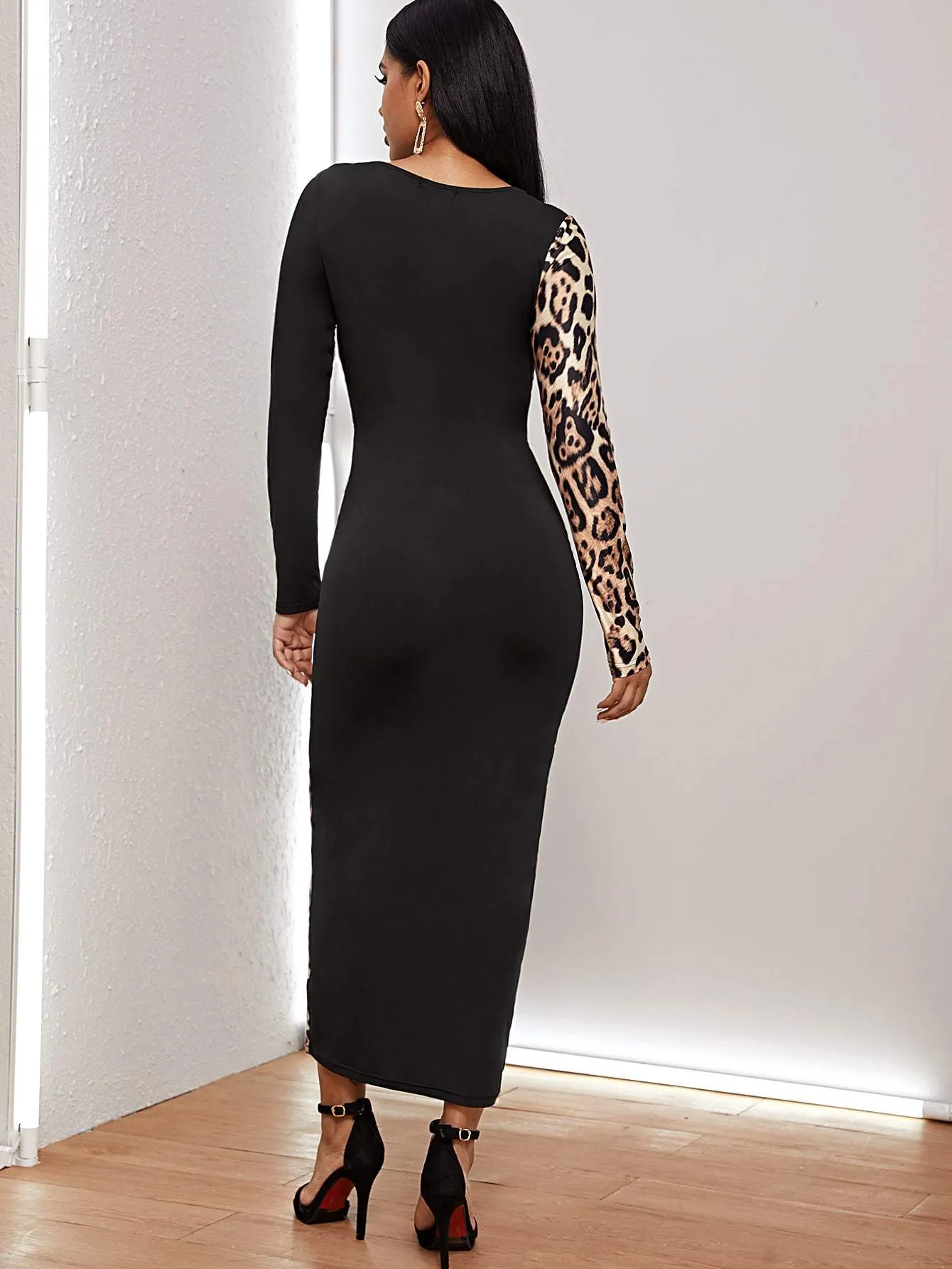 Cut-out Cross Wrap Leopard Combo Dress