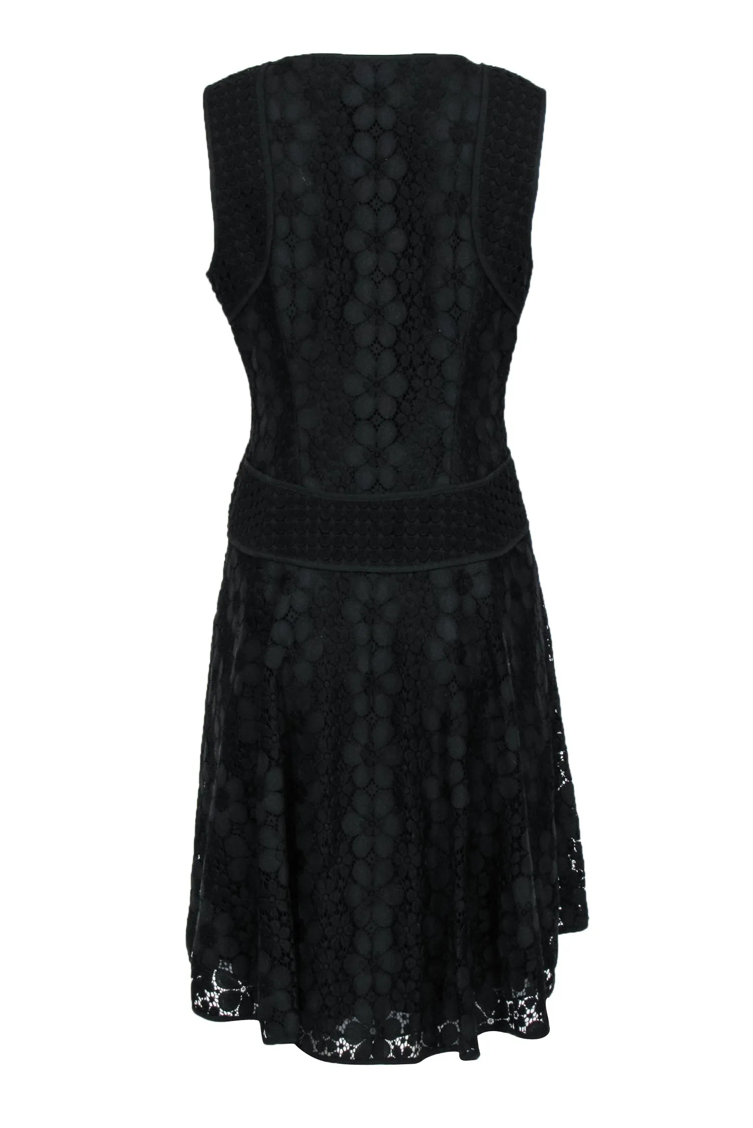 Diane von Furstenberg - Black Eyelet Floral Lace Cotton Blend Dress Sz 10
