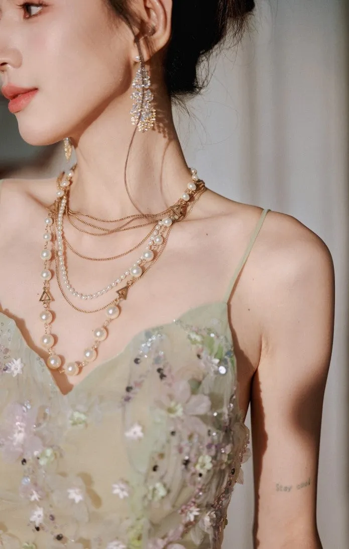 DOLLY Elegant Sleeveless Flower Embroidered Sequin Suspender Party Dress-Kosi