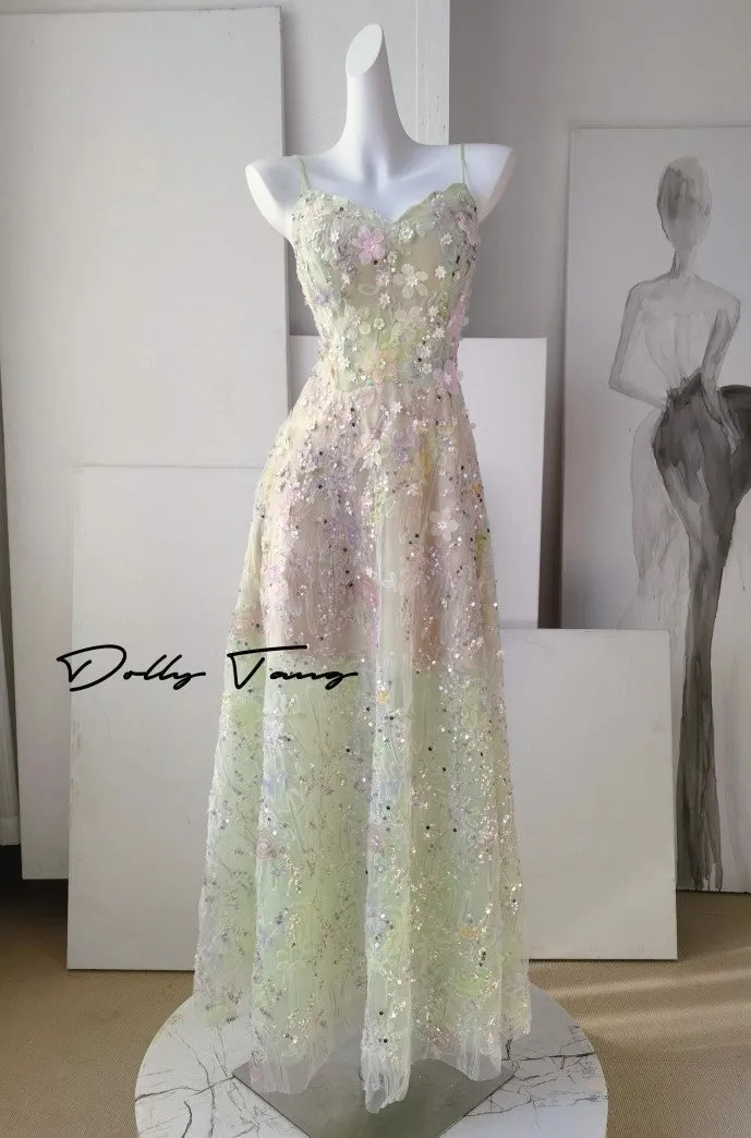 DOLLY Elegant Sleeveless Flower Embroidered Sequin Suspender Party Dress-Kosi