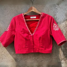 Embroidered Saree Blouse For Women | Cotton Muslin | Smart Design | Vibrant Red