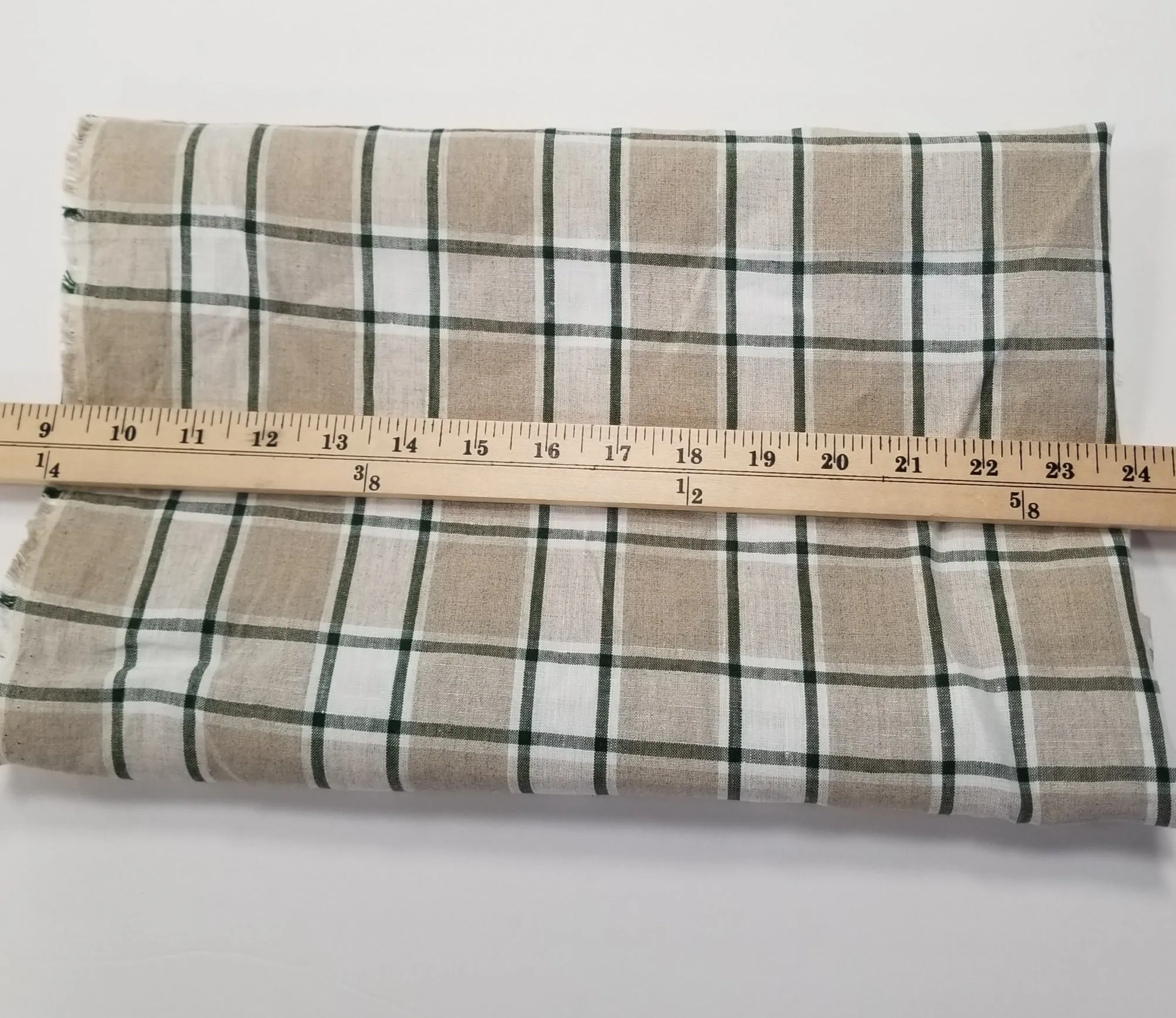 End of Bolt: 3 yards of Irish Linen Plaid Green and Tan Bryson Woven 194 GSM- remnant