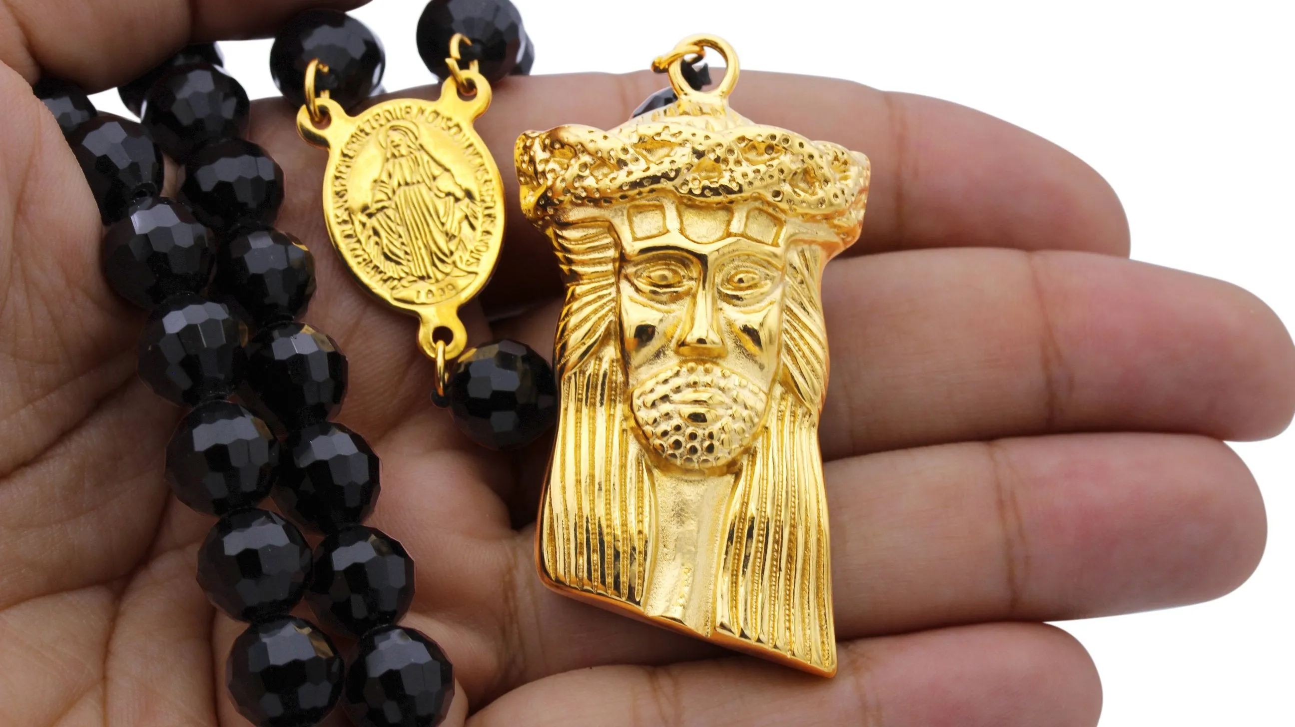 Fancy Rosary Necklace Acrylic Catholic Prayer Beads Jesus Pendant