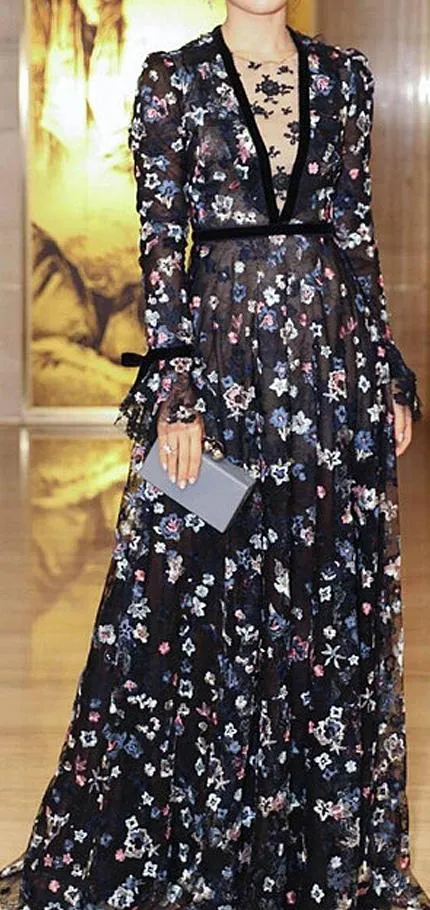 Floral Embroidered Mesh Overlay Gown