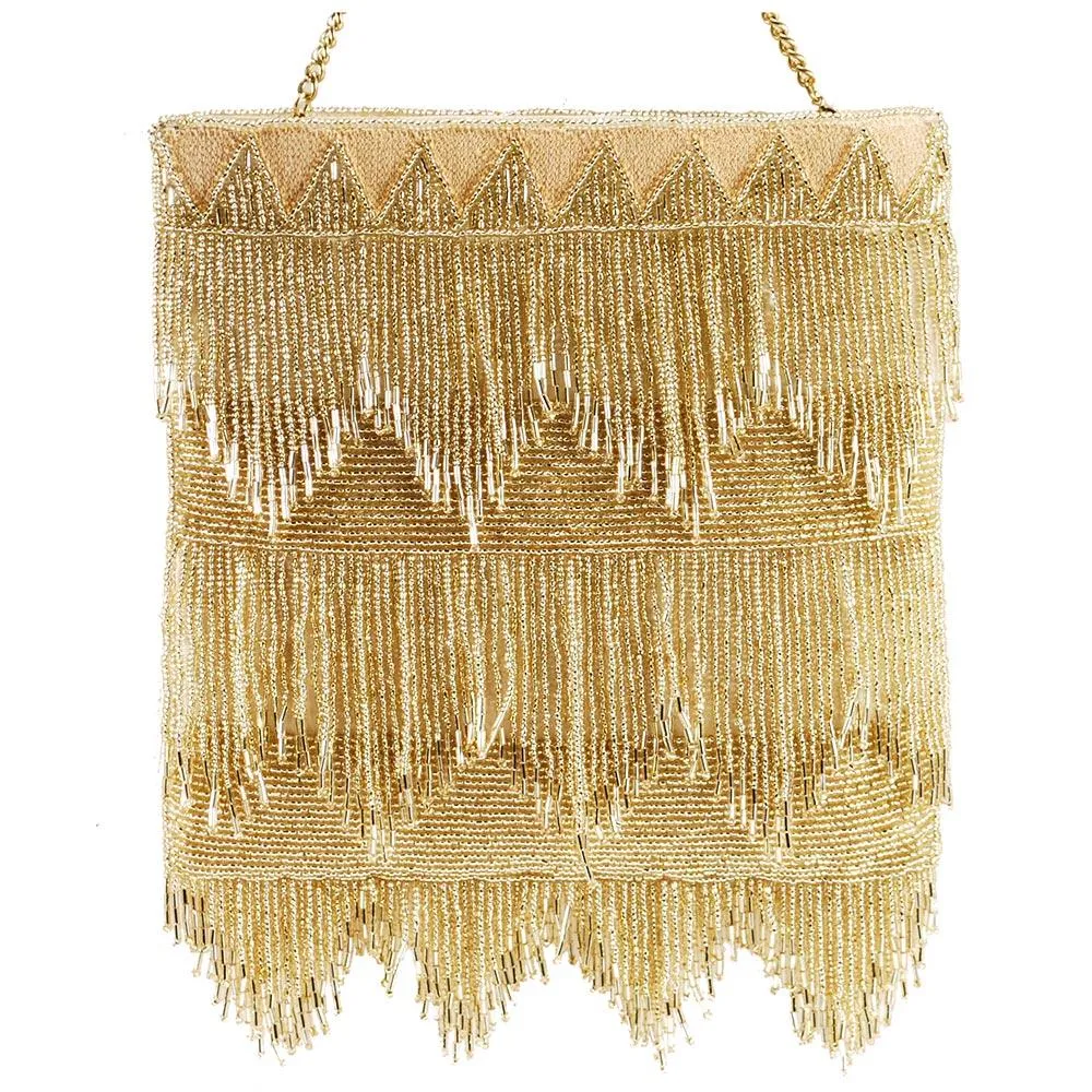Gold Flapper Beaded Fringe Handbag