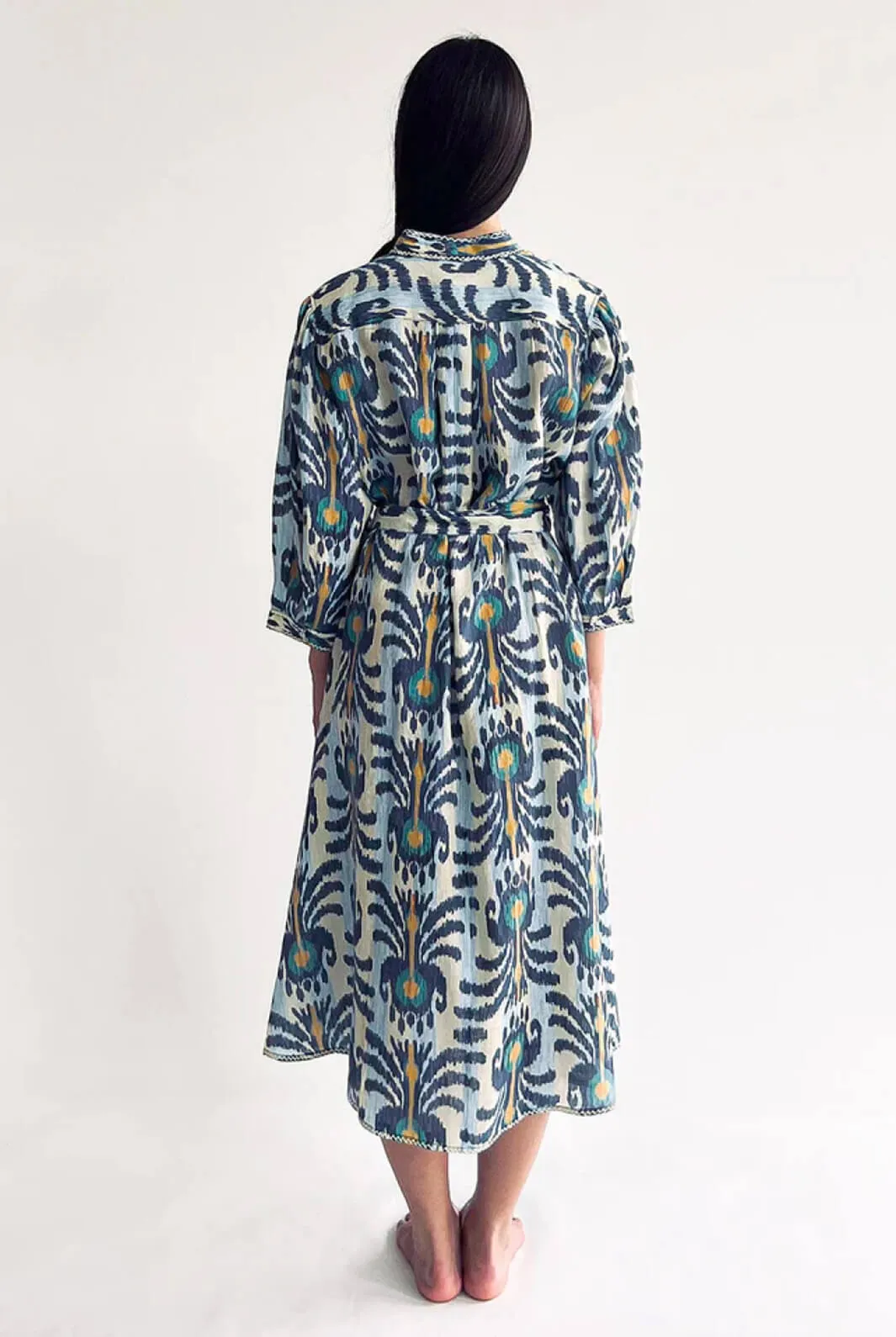 Golden Shower Dress Ikat Blue Yellow