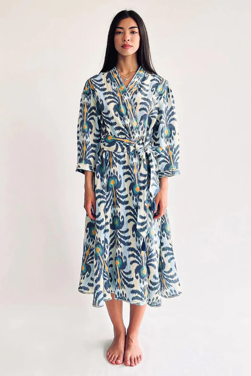 Golden Shower Dress Ikat Blue Yellow