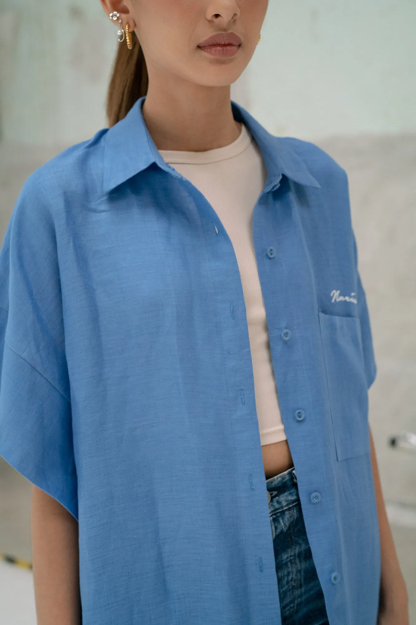 Hailey Linen Kaftan Dress in Cerulean Blue