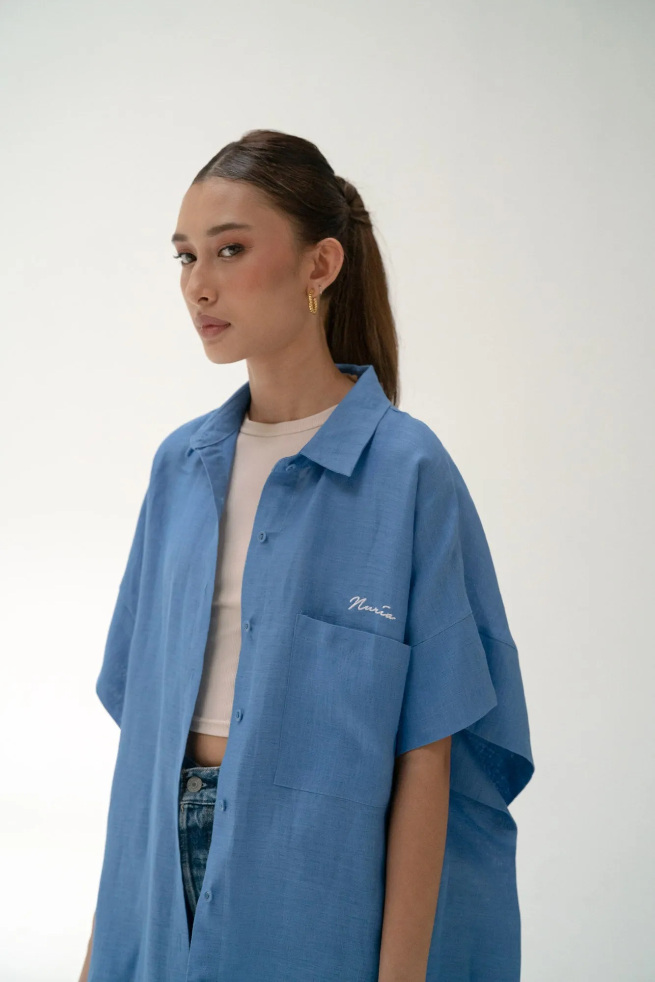 Hailey Linen Kaftan Dress in Cerulean Blue